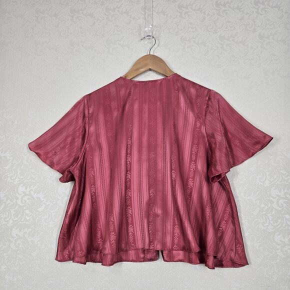 VTG Victoria's Secret Gold Label Cropped Top S Pink Coral Button Front Flare Slv - Picture 7 of 12